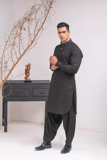 Charcoal Grey Blue Shalwar Kameez