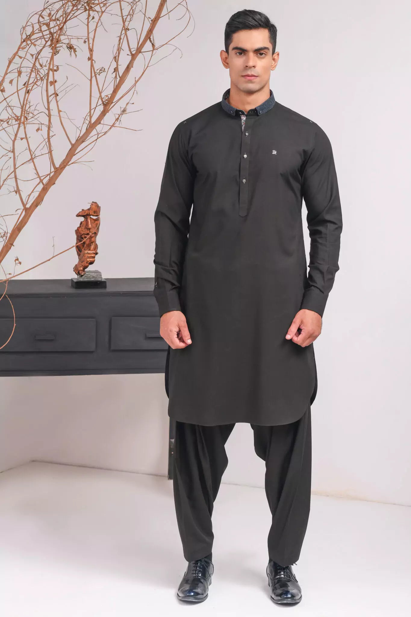 Charcoal Grey Blue Shalwar Kameez