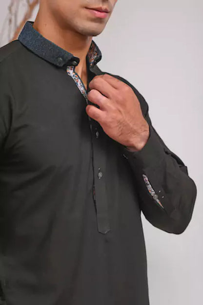 Charcoal Grey Blue Shalwar Kameez