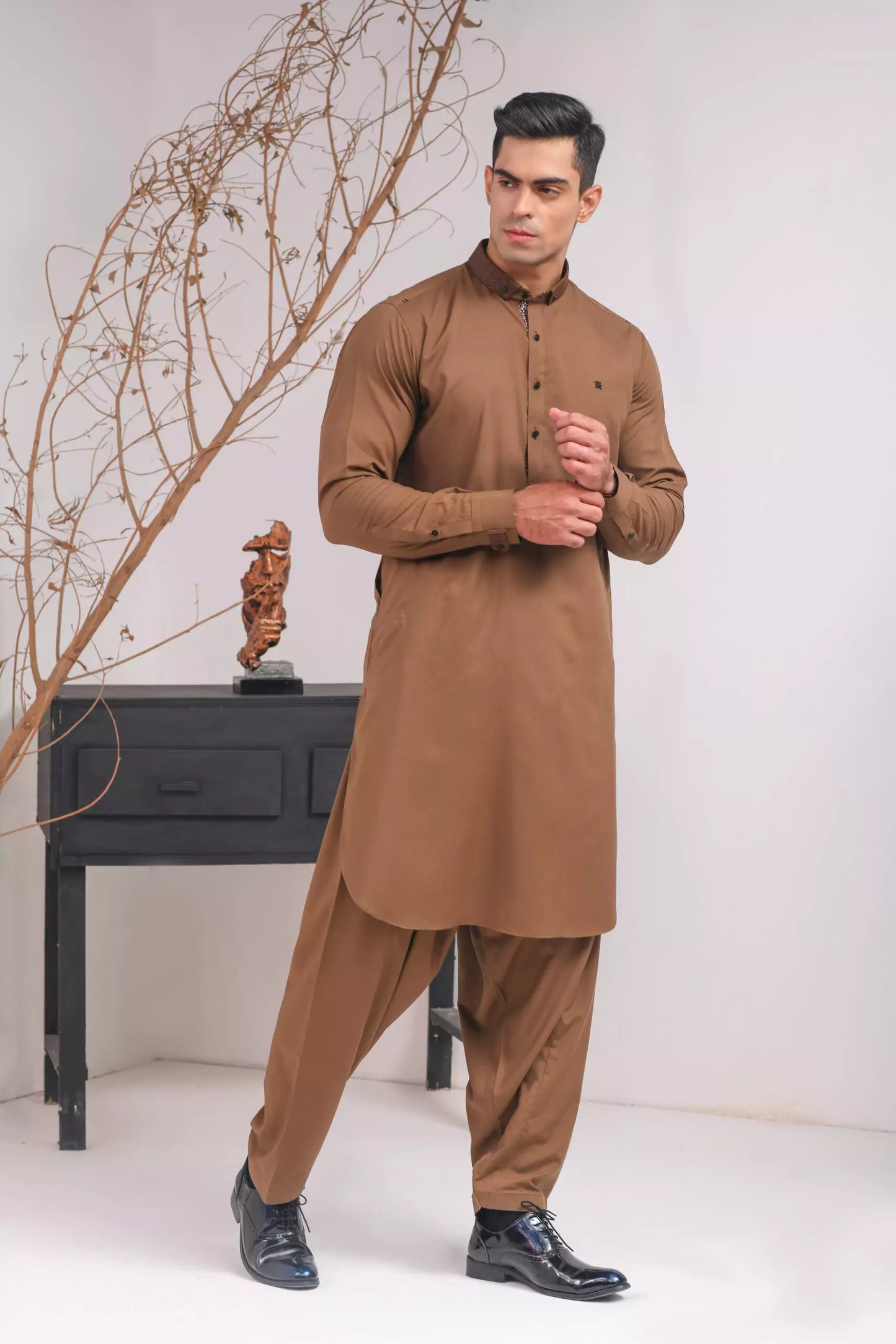 Brown Duck Collar Shalwar Kameez