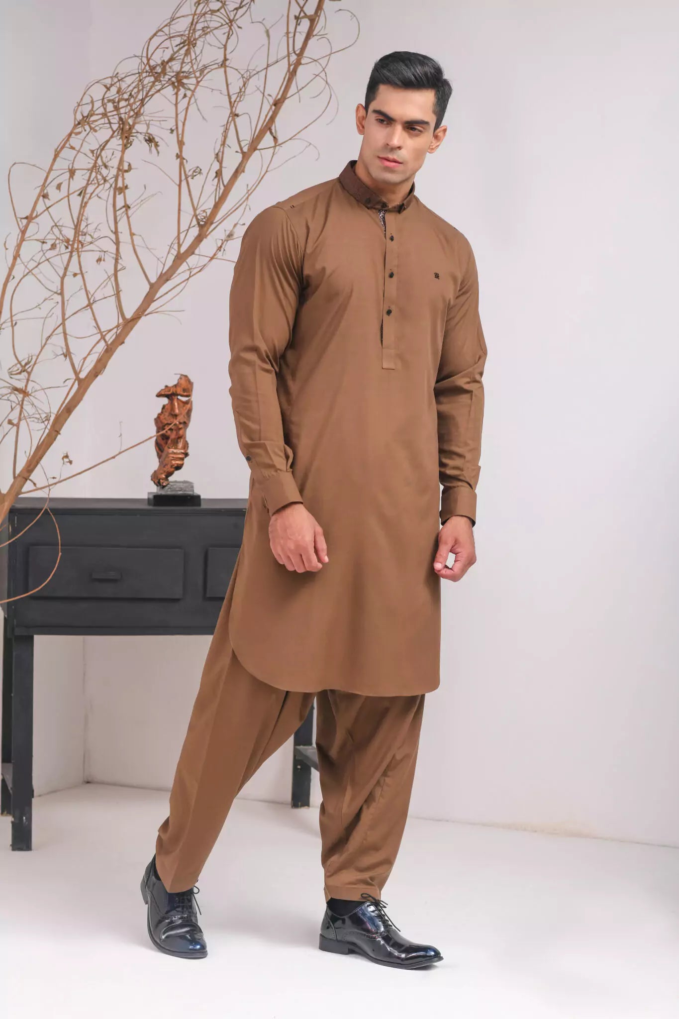 Brown Duck Collar Shalwar Kameez