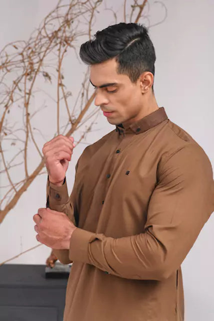 Brown Duck Collar Shalwar Kameez