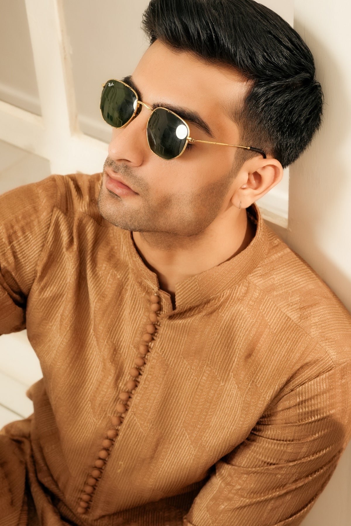 Coffee Embroidered Kurta Trouser
