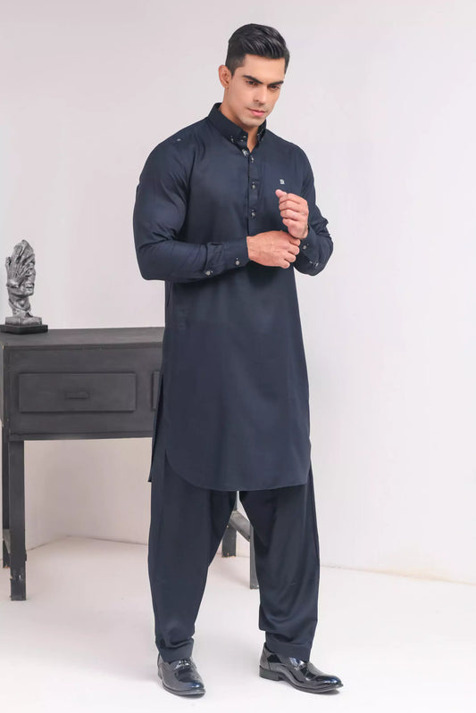 Dark Navy Blue Classic Collar Shalwar Kameez