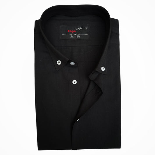 BLACK HERRINGBONE COTTON LINEN SHIRT