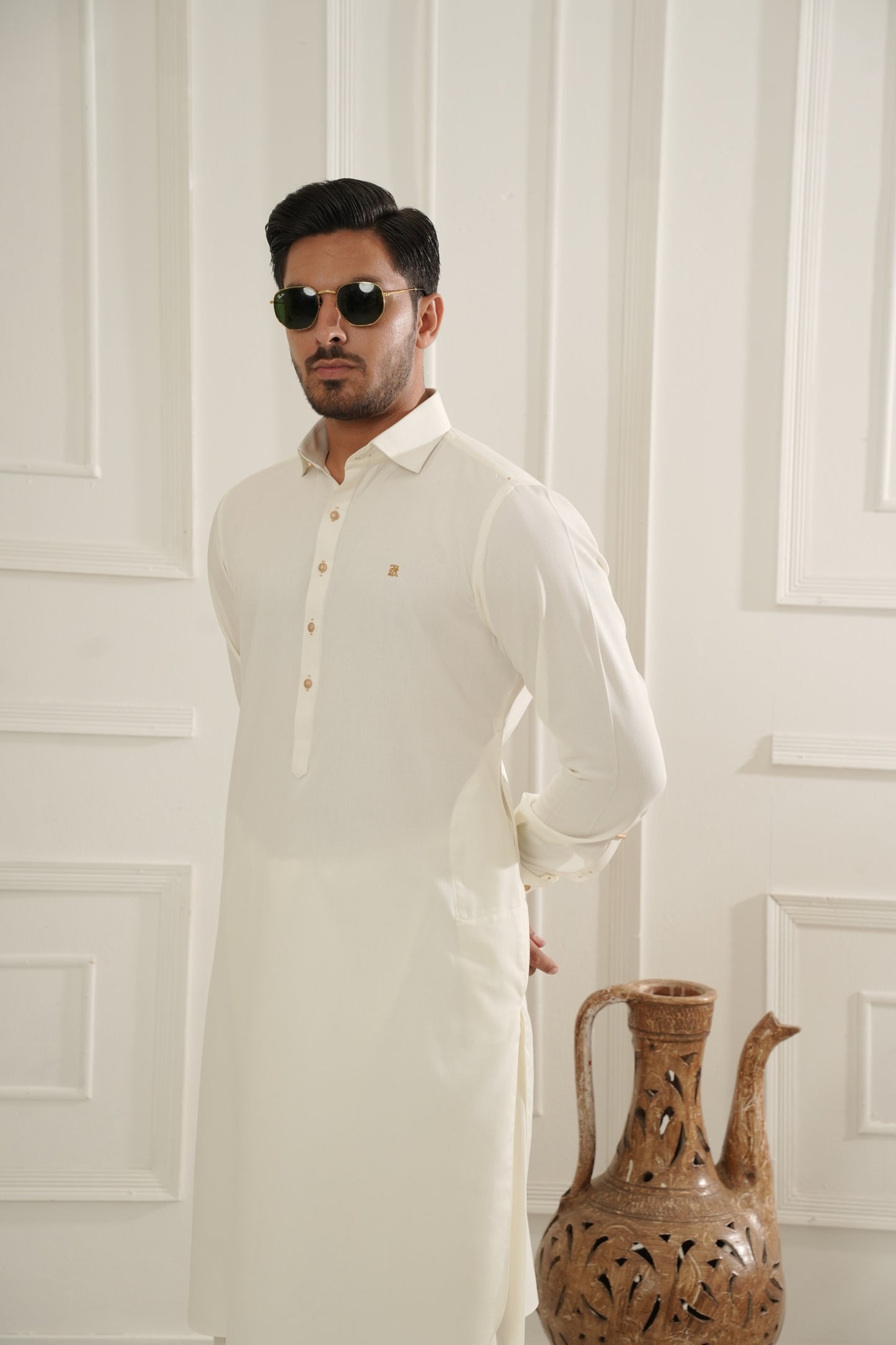 Cream White Premium Shalwar Kameez