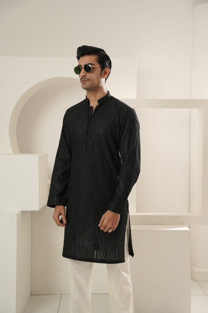 Black Pattern Embroidered Kurta Trouser