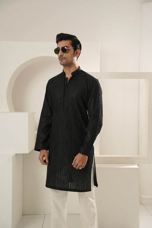 Black Pattern Embroidered Kurta Trouser