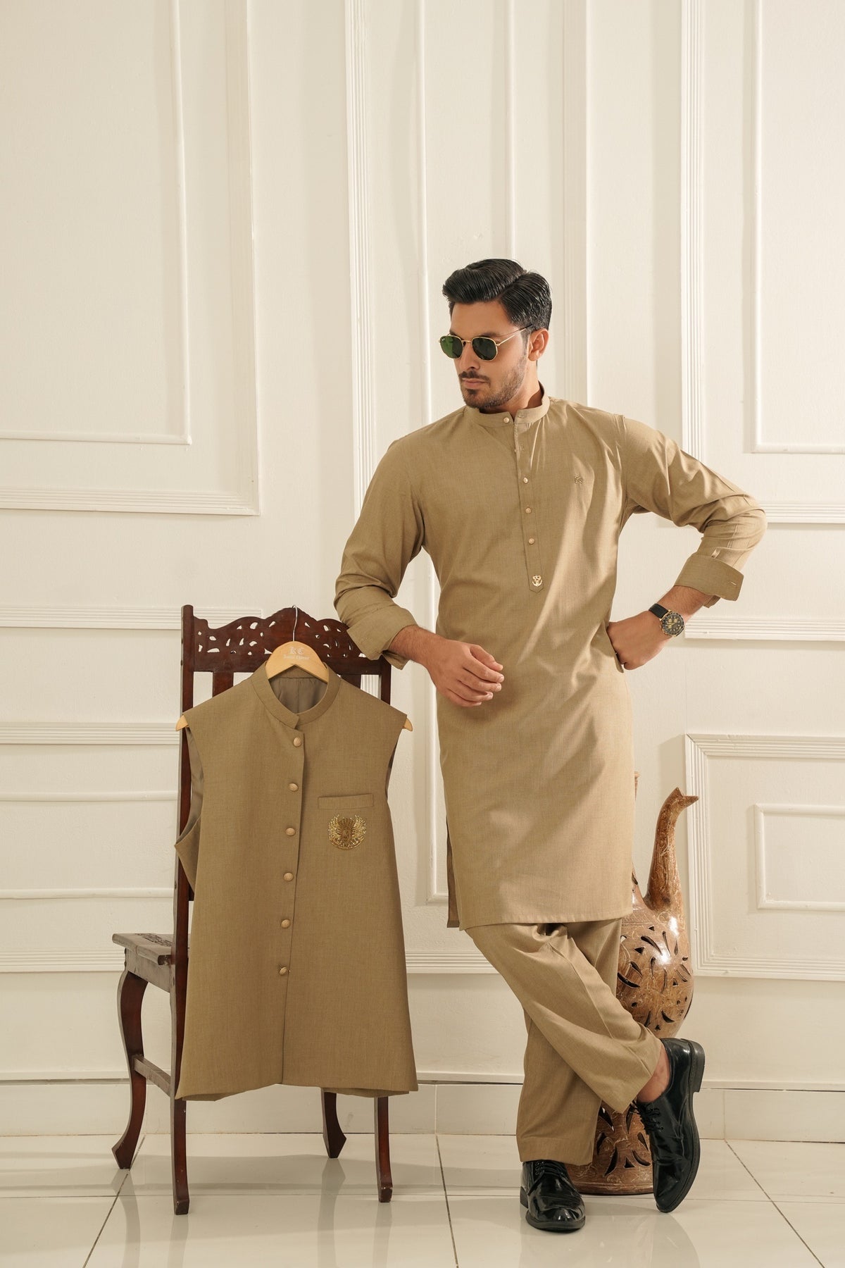 Beige Kurta Trouser