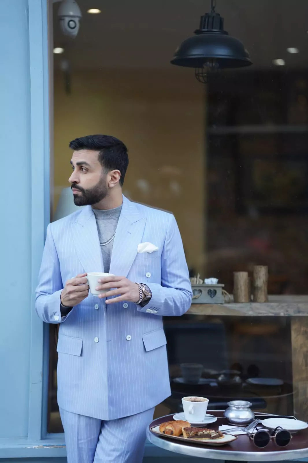 Pinstriped Blue Suit
