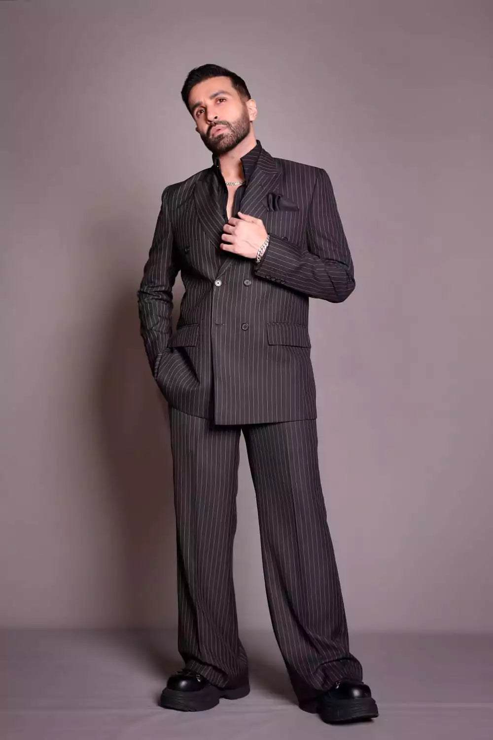 Pinstriped Black Suit