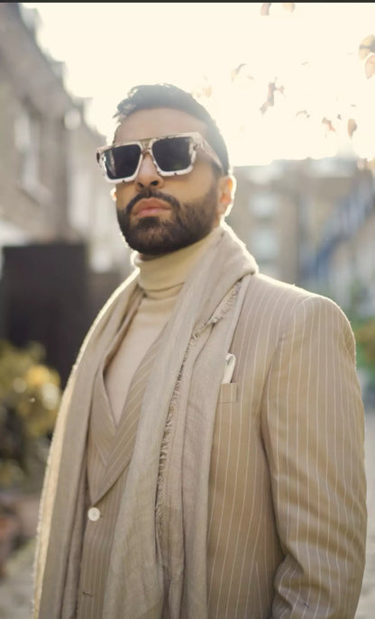 Pinstriped Beige Suit