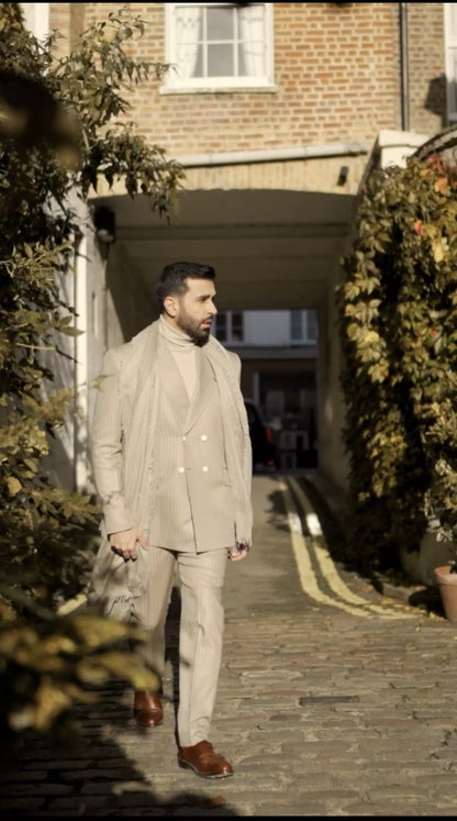 Pinstriped Beige Suit