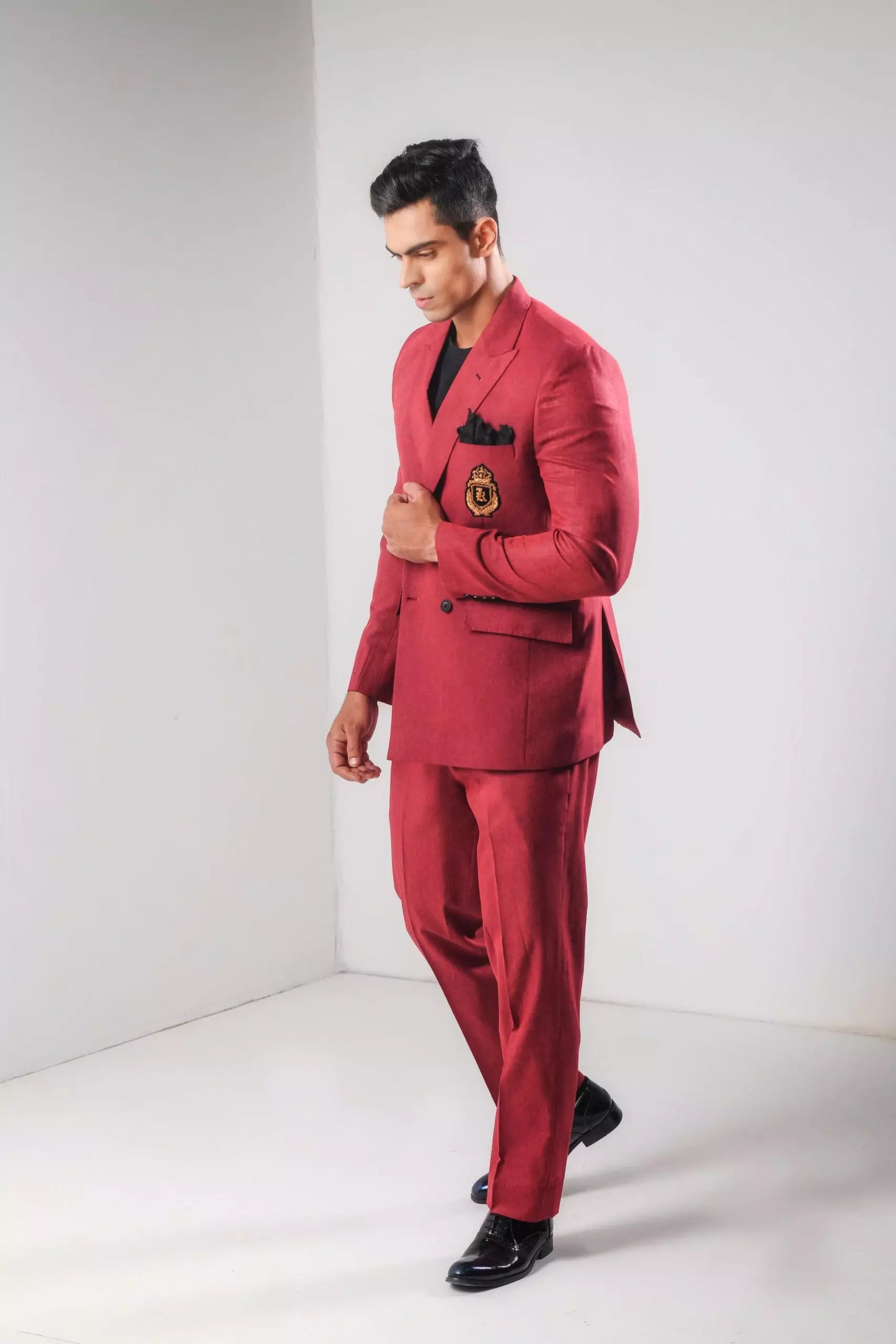 Red Wool Linen Double Breasted Suit