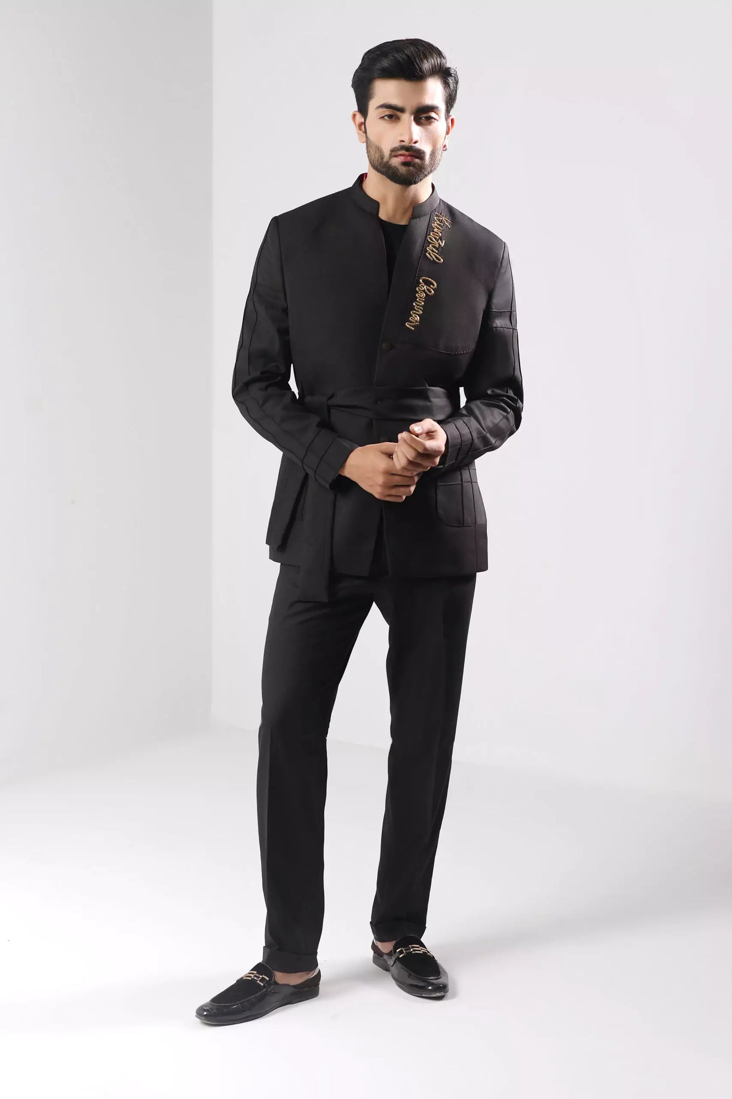 Black Embroidered Signature Prince Suit