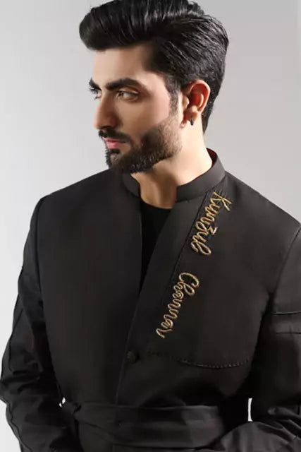 Black Embroidered Signature Prince Suit