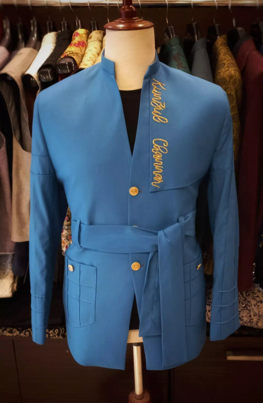 Blue Embroidered Signature Prince Coat