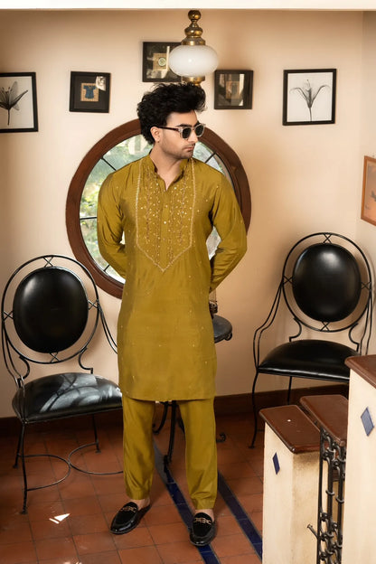 Katan Silk with Complete Hand Work Kurta