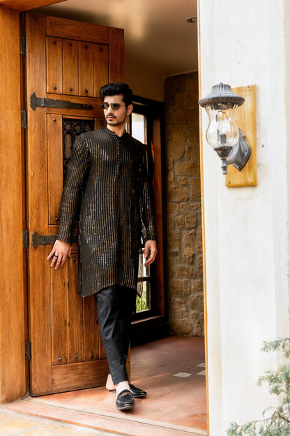 Black & Golden Sequin Kurta