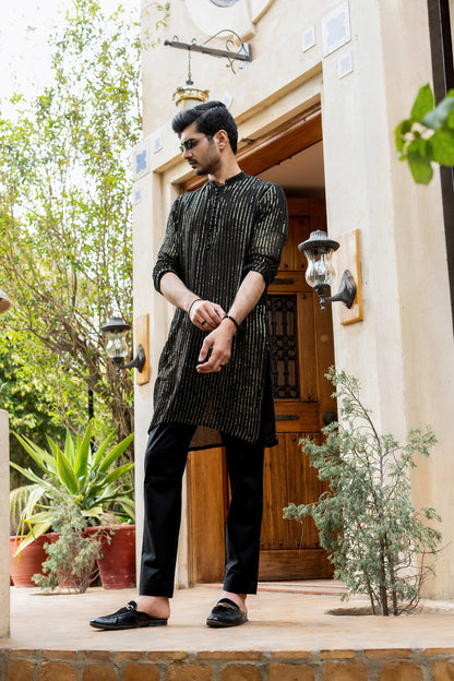 Black & Golden Sequin Kurta