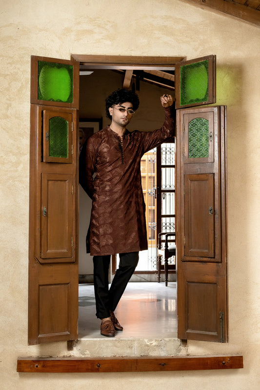 Brown Embroidered Kurta