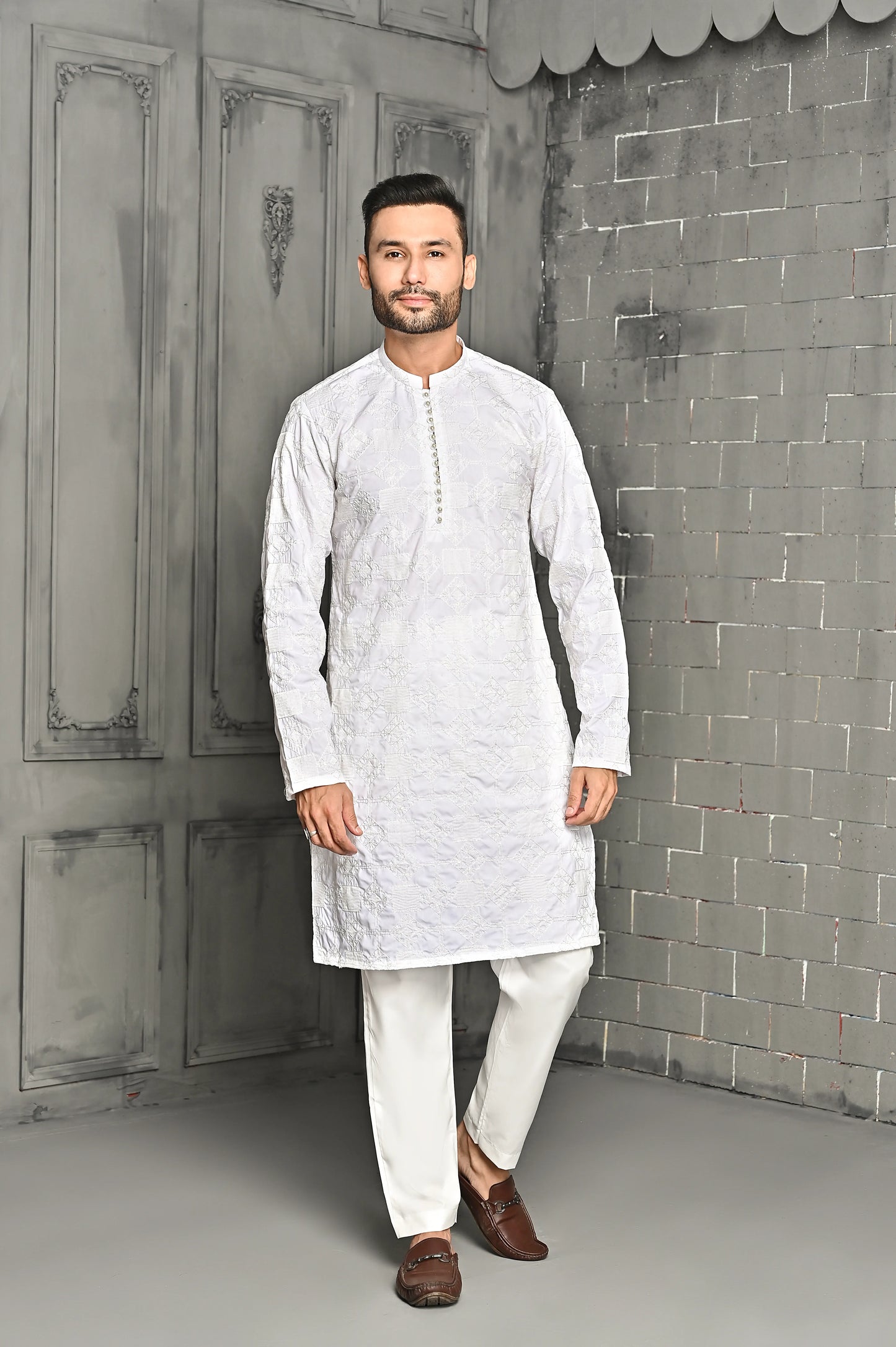 White Embroidered Kurta Trouser