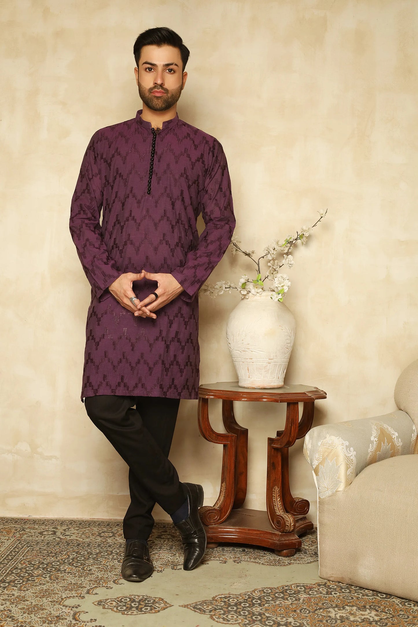 Purple Embroidered Kurta Trouser