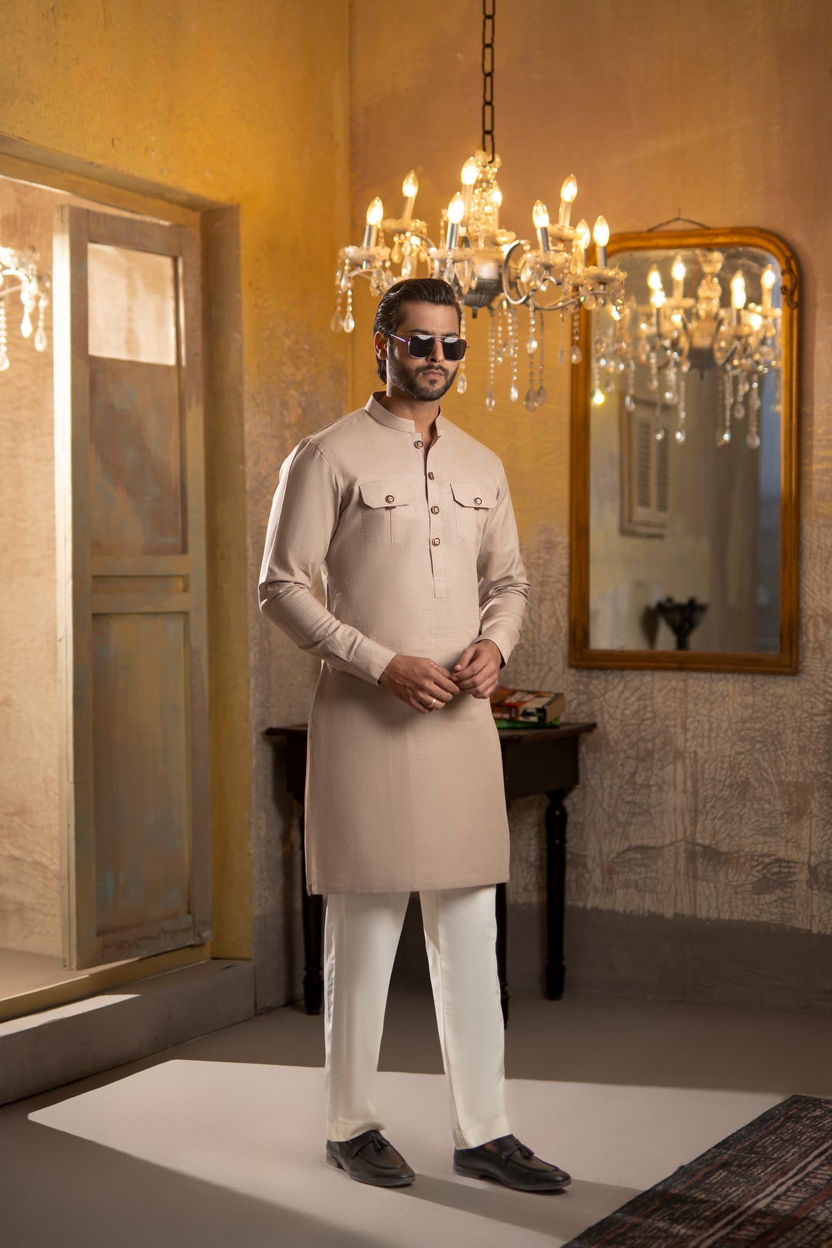 BROWN PRINTED COTTON KURTA