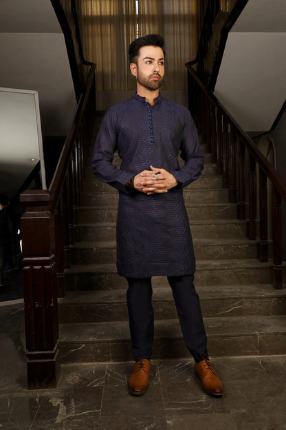 Blue Embroidered Kurta Trouser