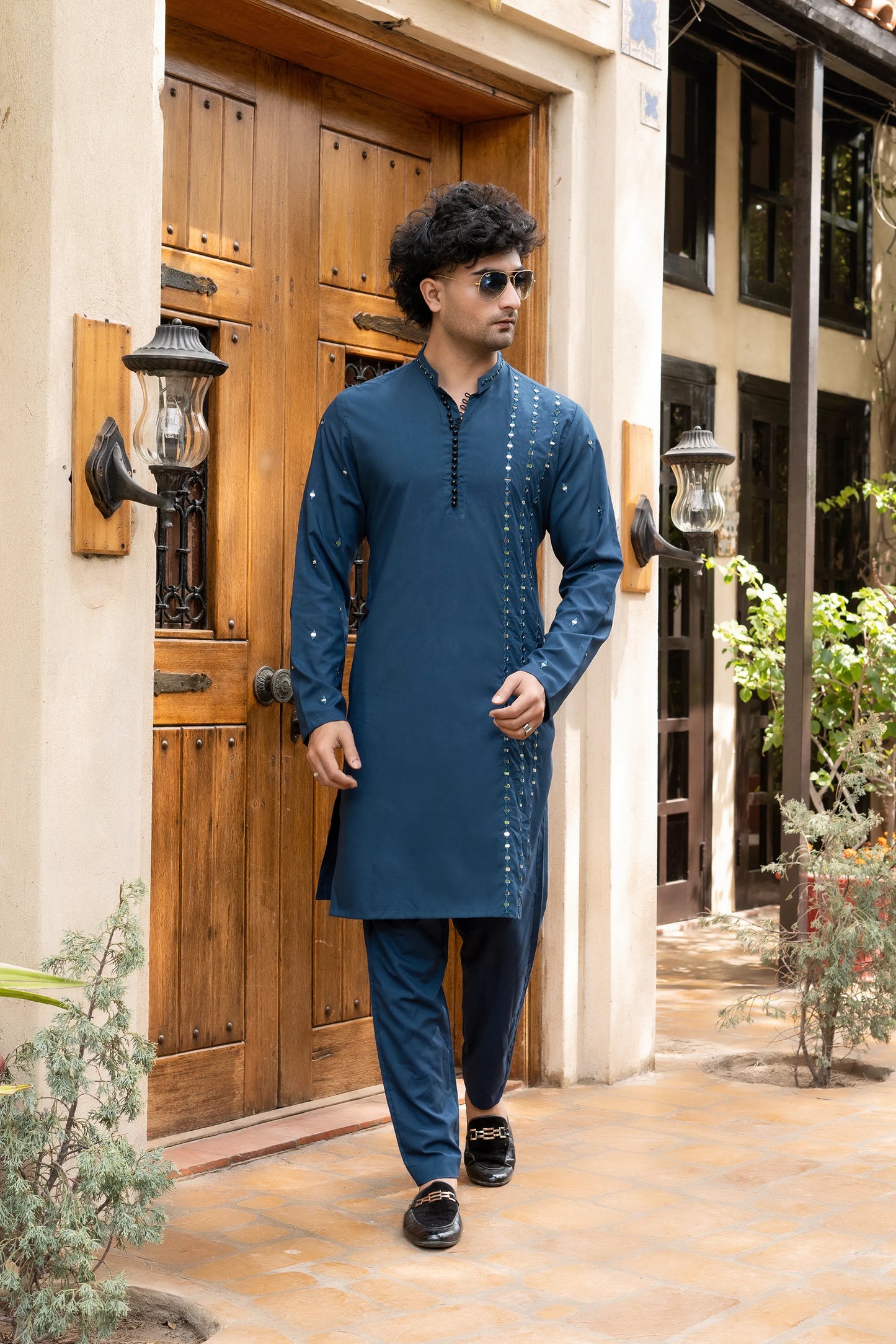 Blue Mirror Work Kurta Trouser