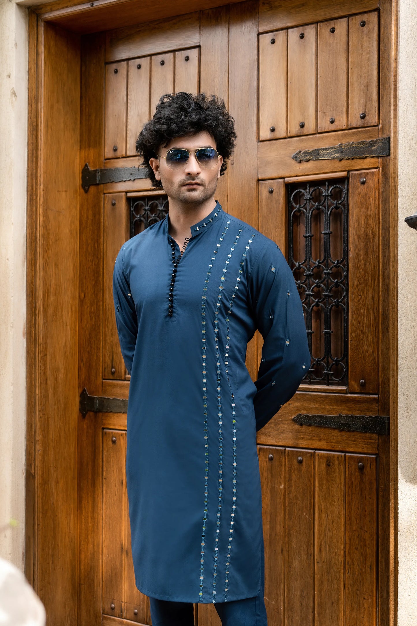 Blue Mirror Work Kurta Trouser