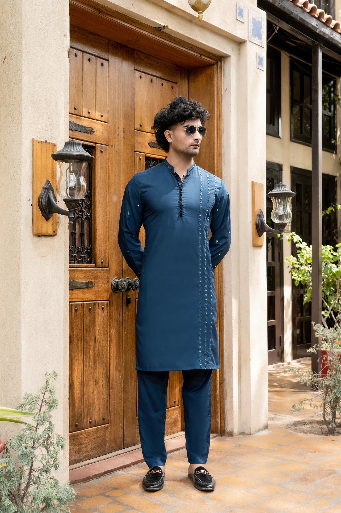 Blue Mirror Work Kurta Trouser