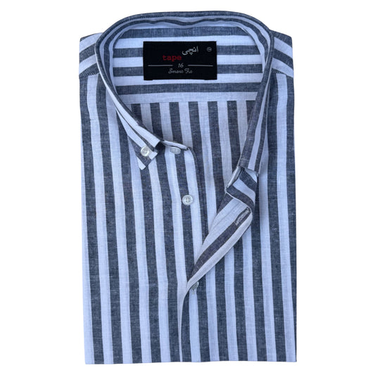 GREY STRIPED COTTON LINEN SHIRT