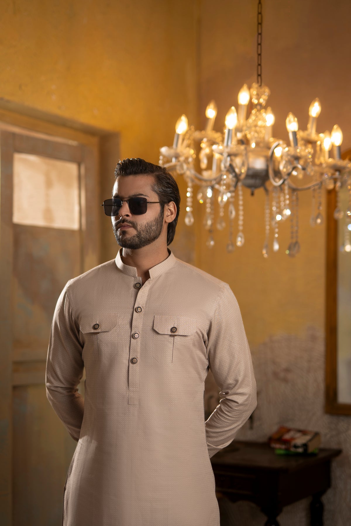 BROWN PRINTED COTTON KURTA