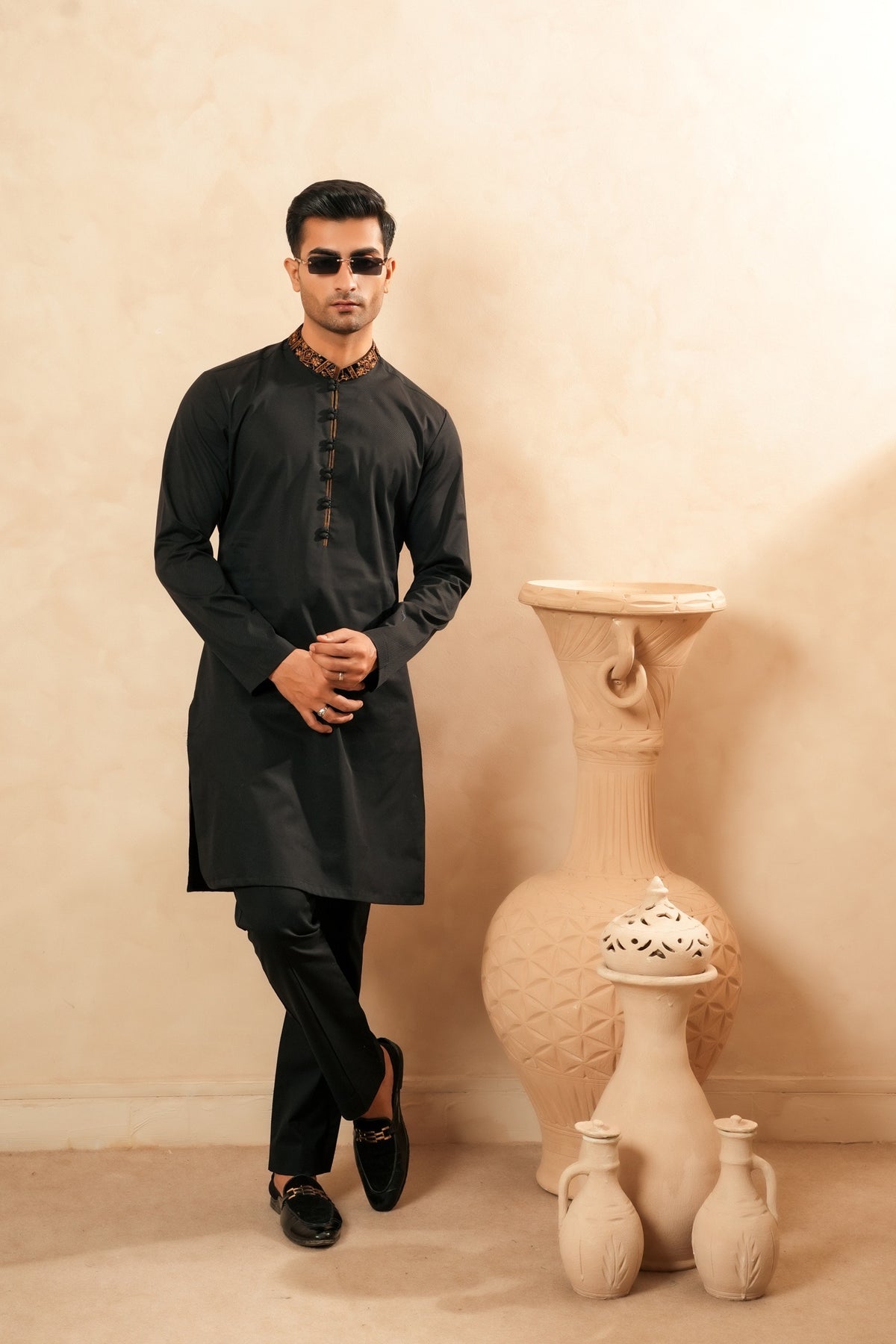 Cotton Embroidered Mandarin Kurta Trouser