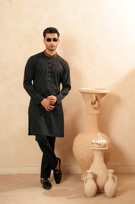 Cotton Embroidered Mandarin Kurta Trouser