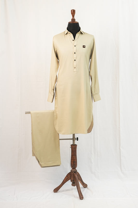 Cream Cotton Pin Dot Shalwar Kameez
