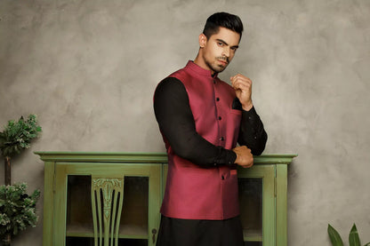 Maroon Self Printed Waist Coat