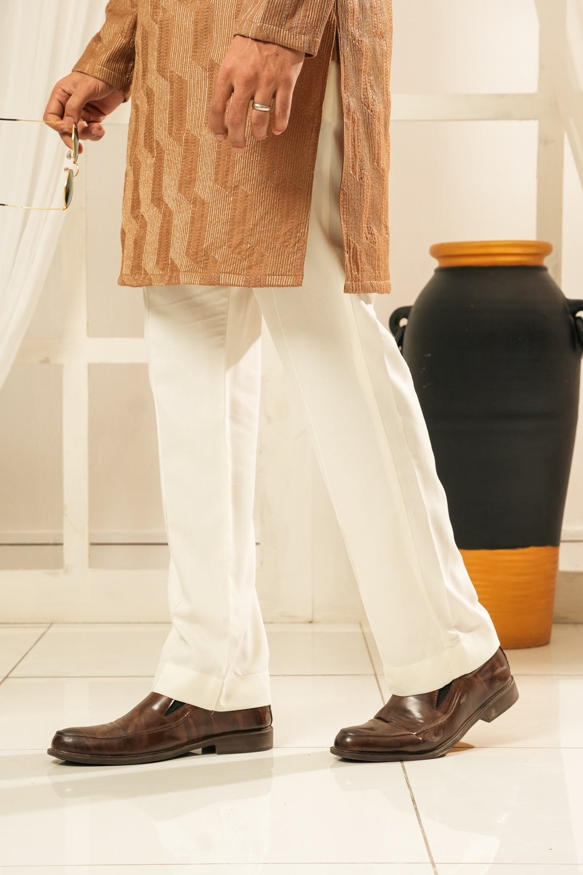 Coffee Embroidered Kurta Trouser