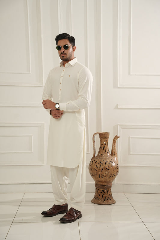 Cream White Premium Shalwar Kameez