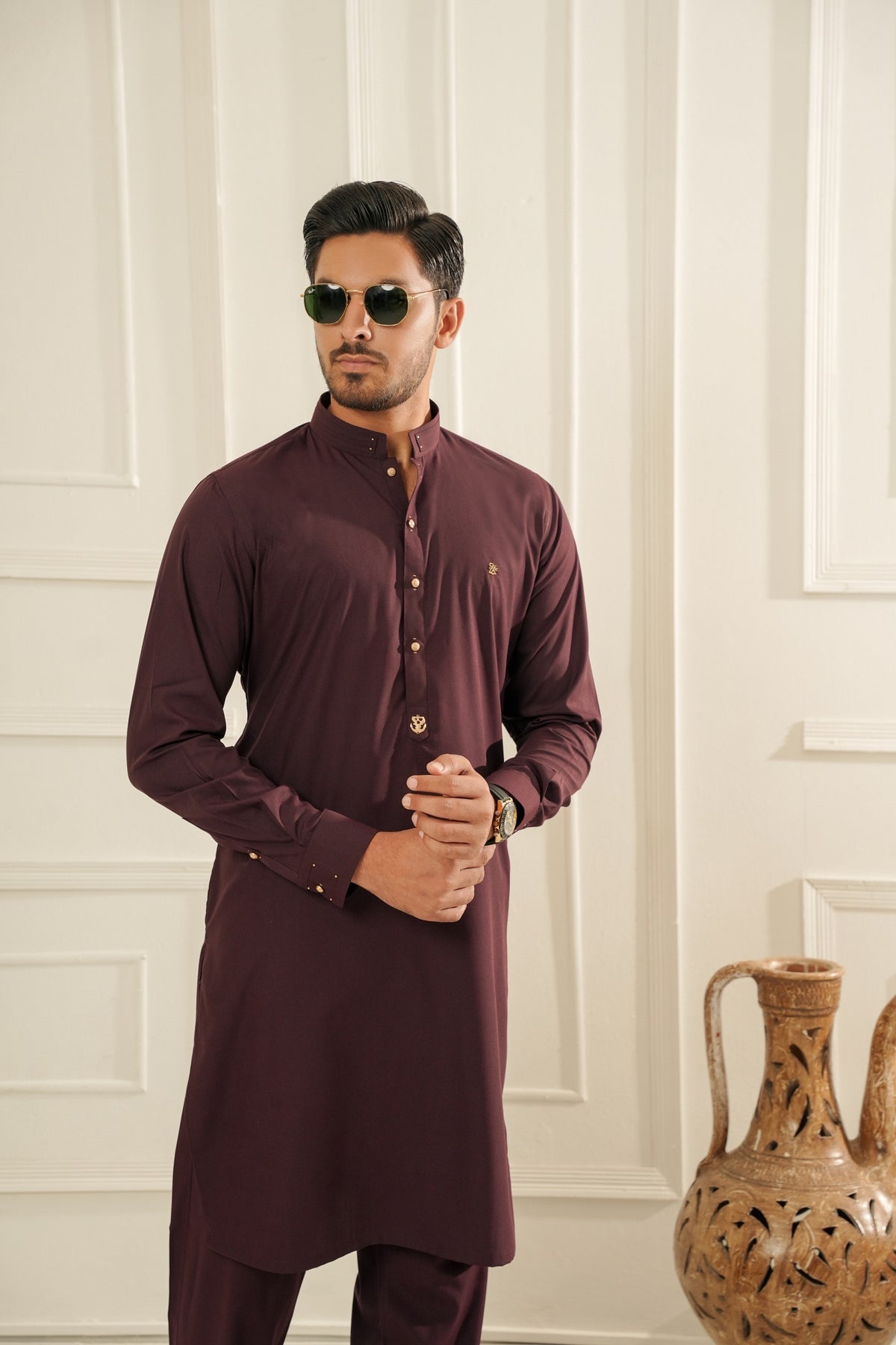 Wood Maroon Kurta Trouser