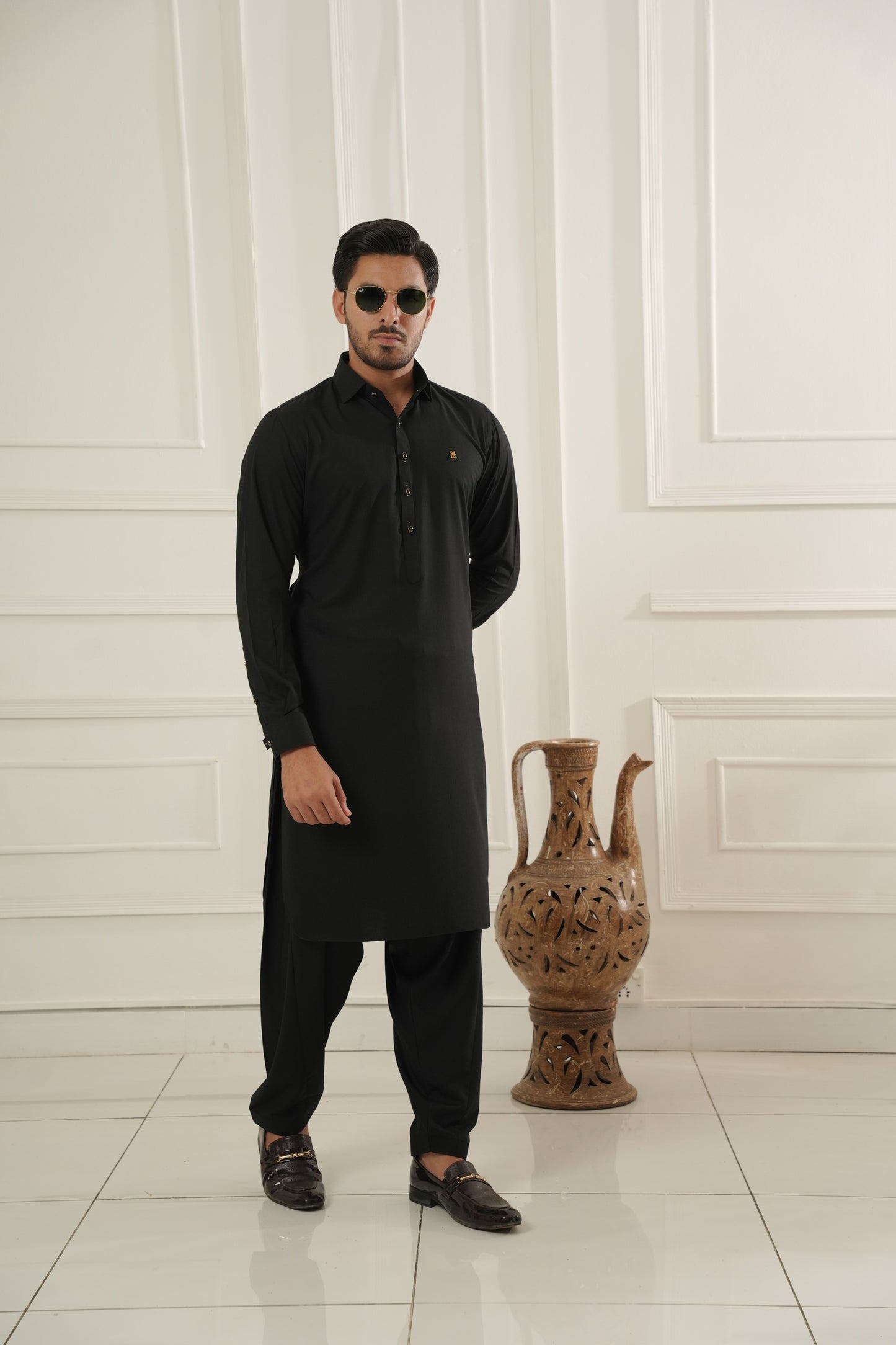 Black Textured Premium Shalwar Kameez