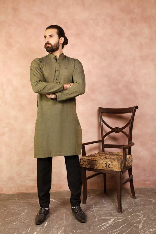 Mandarin Army Green Kurta