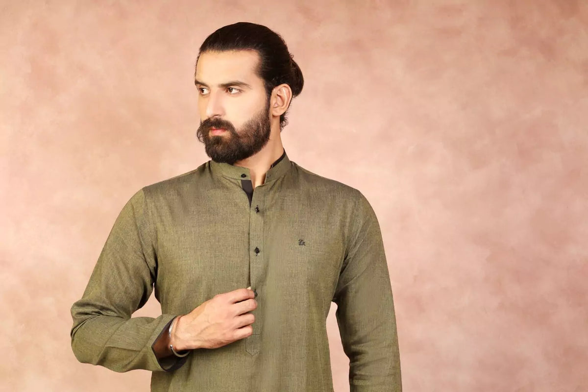 Mandarin Army Green Kurta