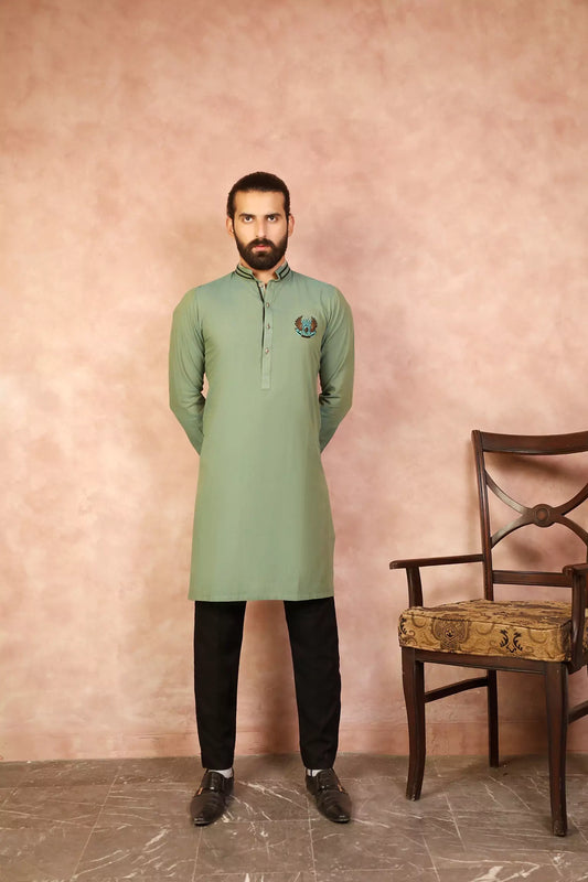 Lime Green Dual Contrast Kurta