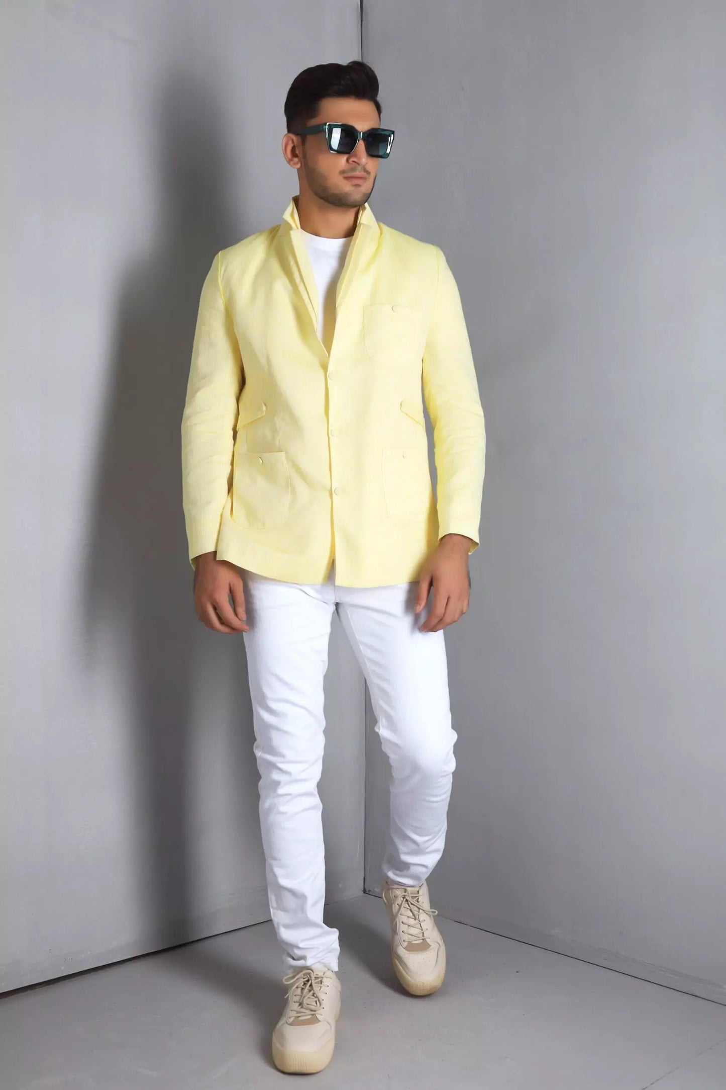 Yellow Linen Non Fused Jacket