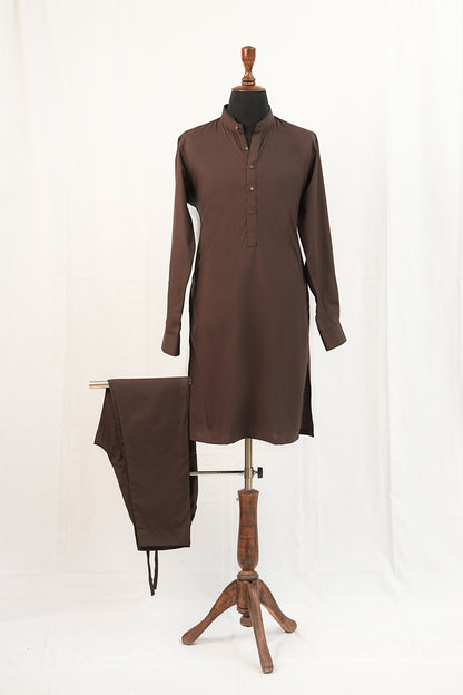 Brown Mandarin Collar Kurta Trouser