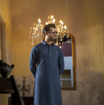TEAL BLUE CLASSIC COLLAR SHALWAR KAMEEZ
