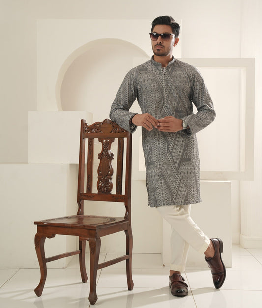 Light Grey Embroidered Kurta Trouser