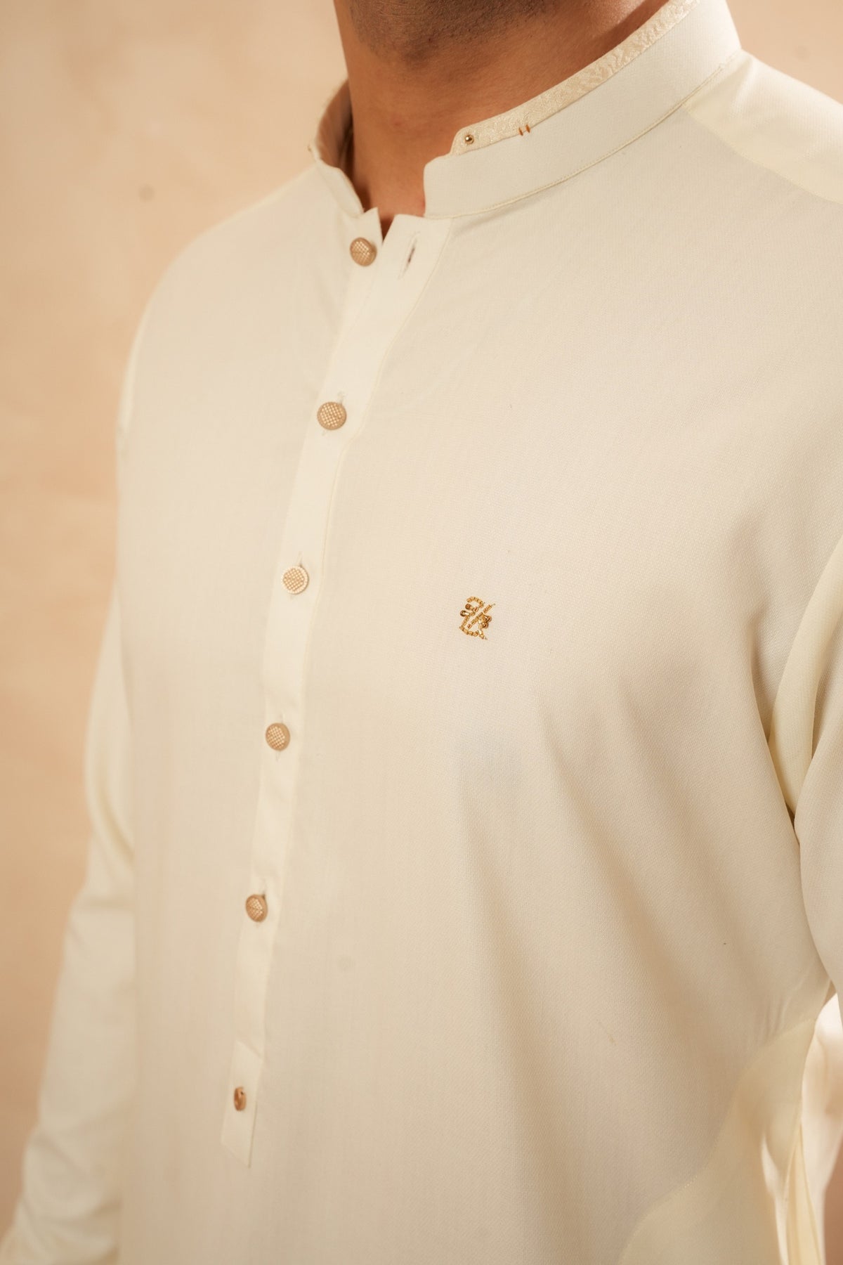 Cream White Mandarin Kurta Trouser